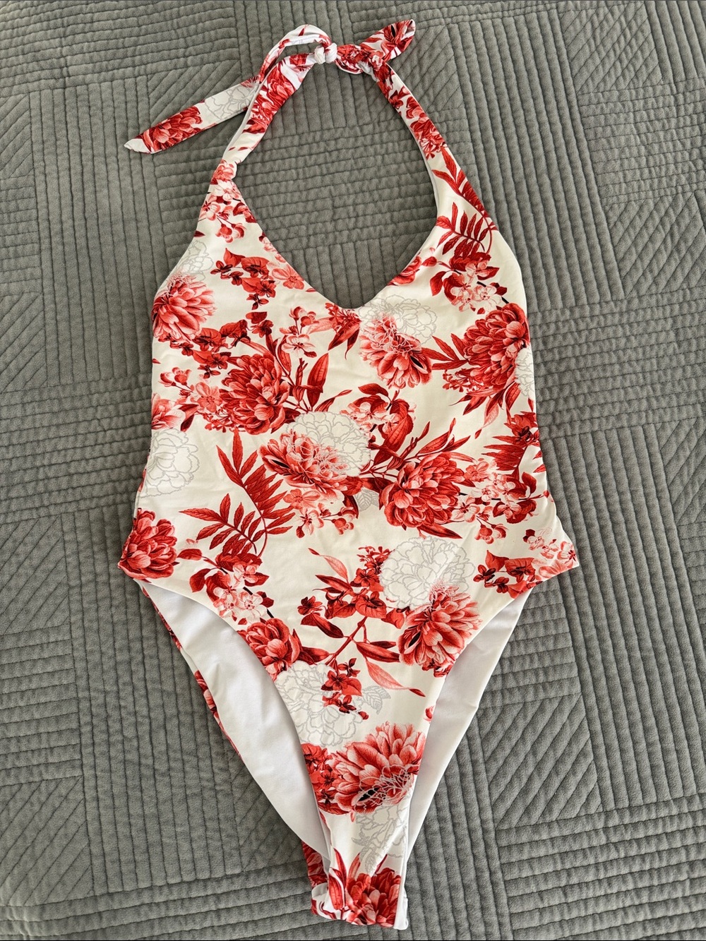 Beach Bunny Red Floral Halter One-Piece Swimsuit
